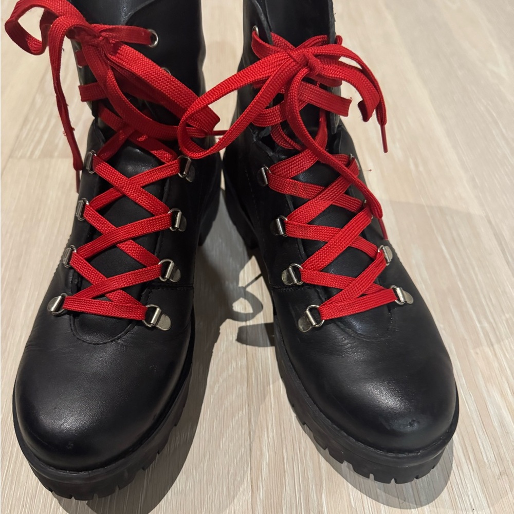 Black Leather Boots with Red Laces
